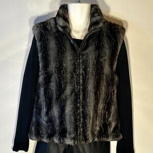 Blassport Vintage SZ L Reversible Faux Fur Vest Gray & Black Staple Mobwife Chic